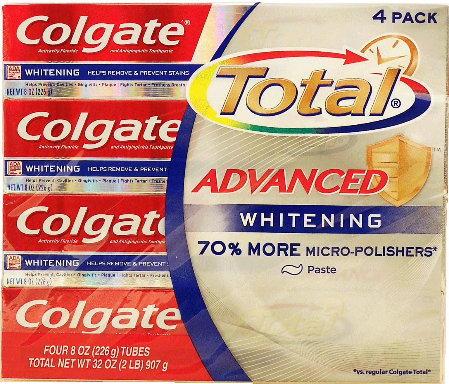 Colgate Total Advanced Whitening; anticavity fluoride and antigingivitis toothpaste, 4 8-oz tubes Full-Size Picture